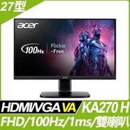 &lt;福利品&gt;Acer KA270 H 窄邊螢幕(27型/FHD/HDMI/喇叭/VA)9805.A270H.301
