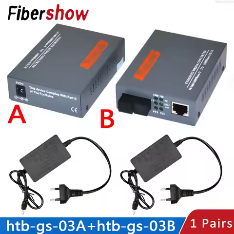Gigabit Fiber Optical Media Converter HTB-GS-03 1000Mbps Single Fiber SC Port External Power Supply 
