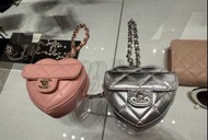 Chanel Heart Bag Charm Keychain 散子包 鎖匙扣 裝飾Keyring coin Purse 鎖匙扣包包掛件愛心心形粉紅銀色Metallic