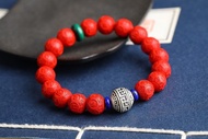 天然原礦硃砂精品紅砂六字真言手鏈 含量高達95%以上12mm