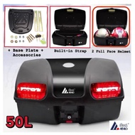 TopMotor ADLO 50L Motor Box 2 Full Face Helmet Top Box Motorcycle Storage Box Motor Belakang Givi Box Besi Accessories