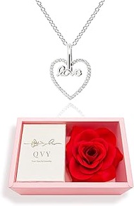Open Heart Love Necklace for Women Gold Plated Cubic Zirconia Floating Love Word Letter Pendant Jewe