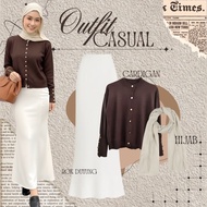 Freya Women's Casual Outfit Set (Cardigan, Mermaid Skirt, Hijab) Simple Oneset Ngafe Suit S19