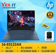HP VICTUS 16-E0122AX  GAMING LAPTOP ( R5 5600H ,8GB ,512GB SSD ,Nvidia RTX3050 4GB ,16.1" FHD IPS 144Hz ,W10 ) FREE BAG