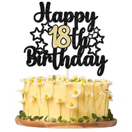1 PC Happy 18th/21st Birthday Cake Topper - Black Gold Glitter Cheers to 18/21 Years
