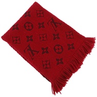 LOUIS VUITTONEcharpe Logo Mania 圍巾，Monogram 圖案，402336，羊毛 x 真絲混紡，紅色，女士 [二手]