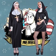 ❤Ready Stock❤Halloween Costume For Adult Black Sexy Nun Prinest Cosplay Women Muslim Dress Men Chris