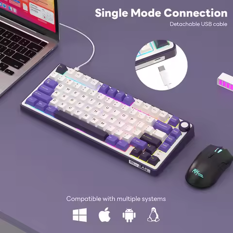 RK R75 Brazilian Portuguese Mechanical keyboard 81 Keys Gasket RGB Backlit Hot-swappable Gamer keybo