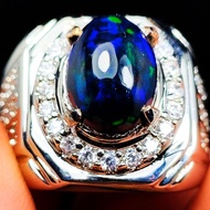 Men's RING AKIK GEMS BATU KALIMAYA BLACK OPAL TOP JARONG ORIGINAL NATURAL RING SILVER BANGKOK 926 RE