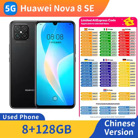 Huawei Nova 8 SE 5g Smartphone Screen 6.53-inches OLED 64.0MP Camera Unlocked Original Used Phone