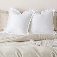 100% Washed Cotton Euro Shams with Ruffle, 2 Pack 26" x 26" Cotton Euro Sham Pillow Covers, No Inser