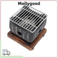 MOILYMY Hibachi Grill, Fast Heating Cast Metal Japanese Charcoal Grill, Professional Wooden Tray Bla