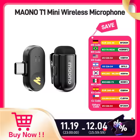 MAONO T1mini Wireless Lapel Microphonefor iPhone Android Tablet PC with Noise Cancellation App Setti