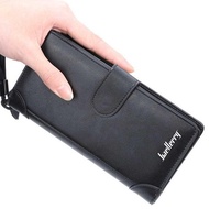 Men Bifold Wallet Clutch Bag Wrist Strap Purse PU Leather Large Capacity Zipper Press Stud Credit Card Holder (Black)