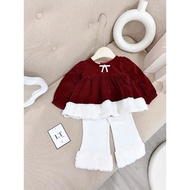 Set bộ bé gái G51 Set áo đỏ tag nơ quần trắng phối lông cho bé gái