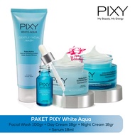 PAKET PIXY White Aqua Series Skincare 4 Pcs ( Day Cream 18g + Sleeping Mask 18g + Brightening Serum 