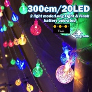 300cm/20 LED 水晶球 LED燈串, 升級2模式-長亮+閃爍 (電池款)(彩色, 隨機發出)。室外/露營燈串, 聖誕節日燈串 , 室內燈串