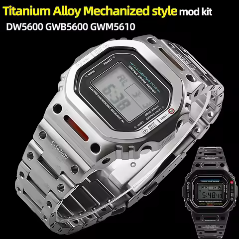 DW5600 Mecha Mod Kit Titanium alloy Case & Strap for Casio DW-5600 GWB5600 GWX5600 GW-M5610 Mecha St