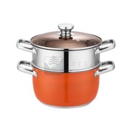 Syllere - 包送貨 -加厚不銹鋼 湯蒸鍋 多功能 橙色煲湯鍋 家用大容量湯煲鍋 電磁爐通用 多功能湯蒸鍋 顔色 橙色 規格 雙層 橙色 雙層