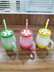 PITCHER BALL JAR WITH STRAW / GLASS WITH STRAW / JUICE DRINK GLASS WITH STRAW / JAR TYPE DRINKING GLASS