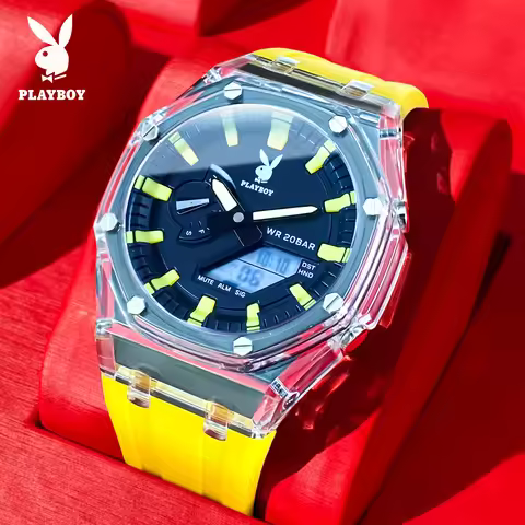 PLAYBOY 2066 Brand Original Electronic Fashionable Men Watch Rubber Strap Luminous Display Watch Tim