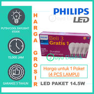 (PAKET 3 GRATIS 1) Philips Lampu LED Essential 5W 6W 7W 8W 9W 10W 11W 12W - Bohlam LED Mycare Paket 