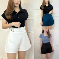 (JANUARY BRAND) SMLXL2XL High Waist Short pants women High Waist short 女装高腰短裤罗马弹力面料后腰伸缩裤头-JN5298