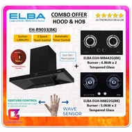 ELBA 1800m³/h Designer Hood EH-R9033(BK) with Heat Cleaning Technology + ELBA GLASS HOB EGH-M8442G(B