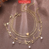 SMARTSIMPLE 4/5Pcs/Set Bohemia Gold Color Butterfly Anklet Set For Women Multilayer Star Heart Pearl