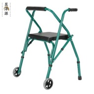 Wheeled walker with seat for elderly, steel four-legged walking aid for disabled, elderly walker for