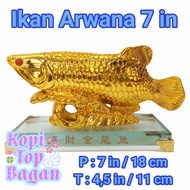 Ikan Arwana Mas 7 in /18 cm Fiber Emas Golden Fish Statue Hongsui gift