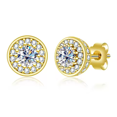 0.5 Carat Moissanite Plating Yellow Gold S925 Silver Earrings Women Engagement Stud Earrings