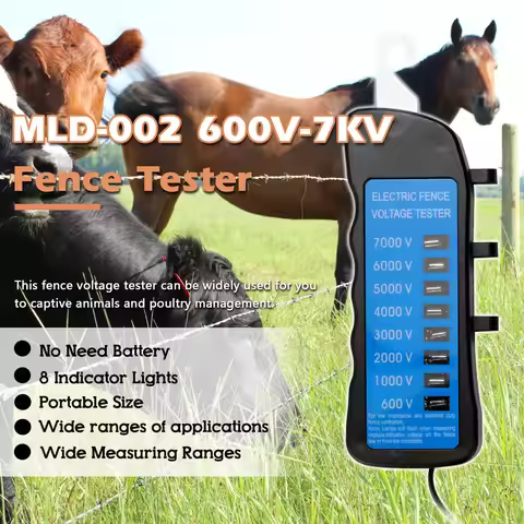 MLD-002 600V-7KV Fence Tester Home Garden Horse Livestock Electric Fence Voltmeter No Need Battery w