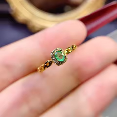 Classic Silver Emerald Ring 3mm*4mm 100% Natural Emerald Silver Ring May Birthstone Ring Gift for Wo