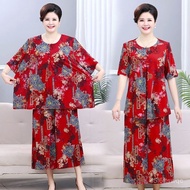Sweet Coming Middle-Aged Elderly Summer Suit Loose Fat Mother Top Plus Size t-Shirt 100kg Extra Larg