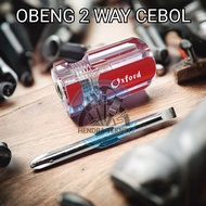 Obeng bolak balik cebol gagang bening Obeng mini 2 way obeng pendek +/- CRV