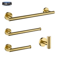 [HOT HEZKKKZQWE 640] Brush Gold Bathroom Hardware Accessories Set Towel Bar Paper Holder Towel Ring Robe Hook Round Classic Bathroom Fittings