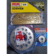 RK STEEL GOLD / SILVER CHAIN SET WITH TAKASOGO ENGINE SPROCKET FOR SNIPER 150 & 155 / TFX /R15 V1&V2