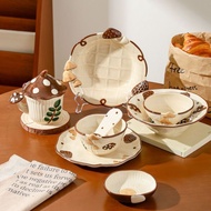 New Year Good Luck Mushroom Rice Bowl Household Ceramic Dish Plate Mug Beautiful Tableware/dpor