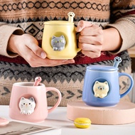 3D Cat Cup Ins Creative High-value Korean Mug with Cover Cute Cat Cup Ceramic Cup Mug with Spoon