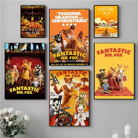 Movie F-Fantastic mr fox Poster Self-adhesive Art Waterproof Paper Sticker Coffee House Bar Room Wal