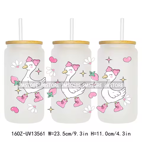Pink Coquette Goose Spring Floral Girly UV DTF Cup Wrap Ready To Apply UV Stickers Waterproof For 16