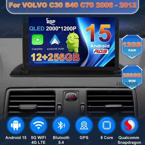 Android 15 Car Radio For VOLVO C30 S40 C70 2006 - 2012 360 Camera Snapdragon Multimedia Carplay WIFI