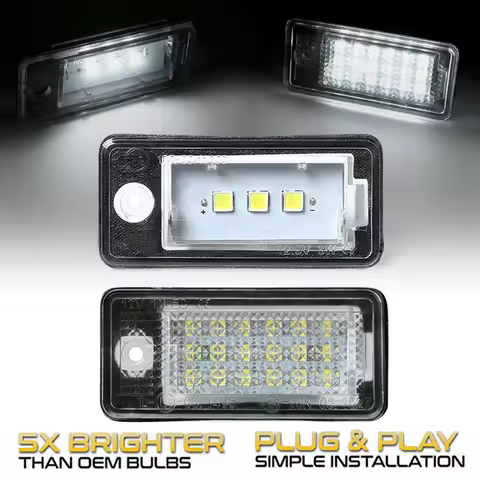 2Pcs Error Free LED License Number Plate Light Lamps For Audi A6 C6 RS6 A4 B6 B7 S4 RS4 A3 8P Q7 4L 