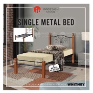 WHITNEY SINGLE METAL BED FRAME WITH WOODED POST (FREE DELIVERY AND INSTALLATION)