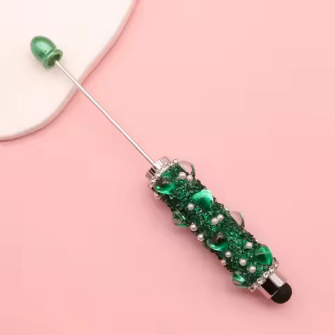 1pc Bling Bling Heart Diamond Beadable Pen 2-in-1 DIY Beadable Ballpoint Pen Capacitive Touch Writin