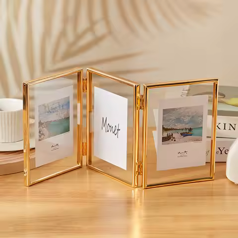 Foldable 3/2 Panel Collage Picture Frame, Double Sided Clear Glass Photo Frame for 5x7 6x8 Inch Phot