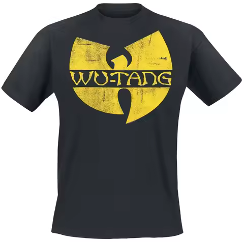Wu-Tang Clan Band Logo T-Shirt Men's Hip-Hop Graphic Tee with Distressed Yellow Symbol Print Casual