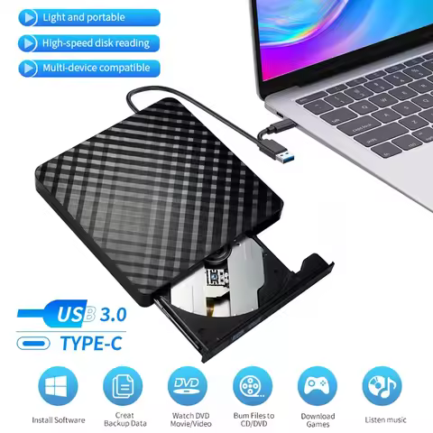 External CD DVD Optical Drives USB 3.0 Type C 2-in-1 Slim Protectable CD-RW Drive DVD-ROM Burner Pla