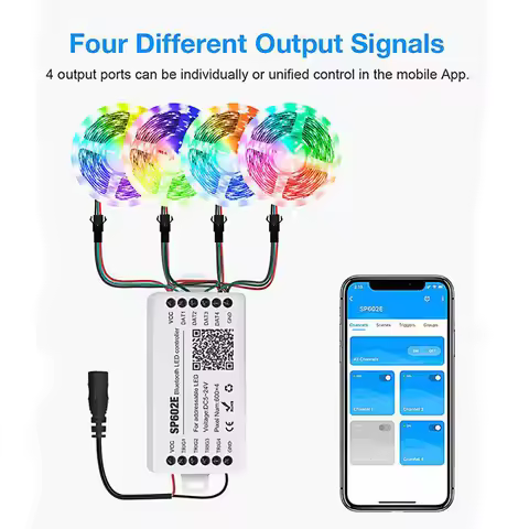 WS2812B WS2811 WS2813 WS2815 1903 SP602E Bluetooth Controller with 4 Signal Outputs for LED Module P